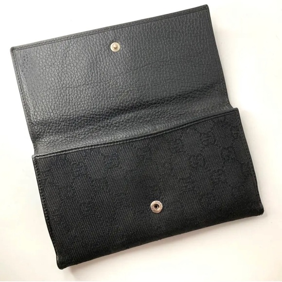 GUCCI VINTAGE GUCCISSIMA GG CANVAS LEATHER LONG WALLET BLACK - Picture 5 of 16